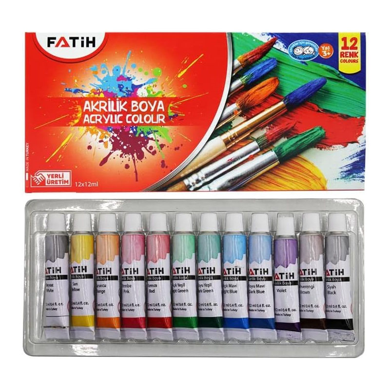 FATİH 12 RENK AKRİLİK BOYA 12 gr 50501