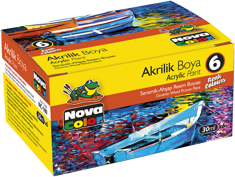 NOVA COLOR 6 RENK AKRİLİK BOYA ŞİŞE NC-180