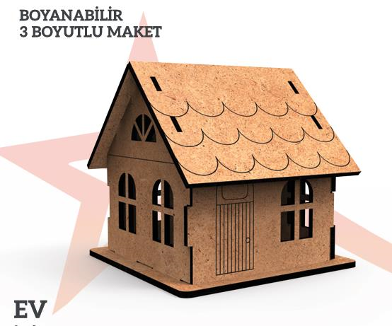 YILDIZLAR AHŞAP 3D AHŞAP BOYANABİLİR MAKET EV BYM-01